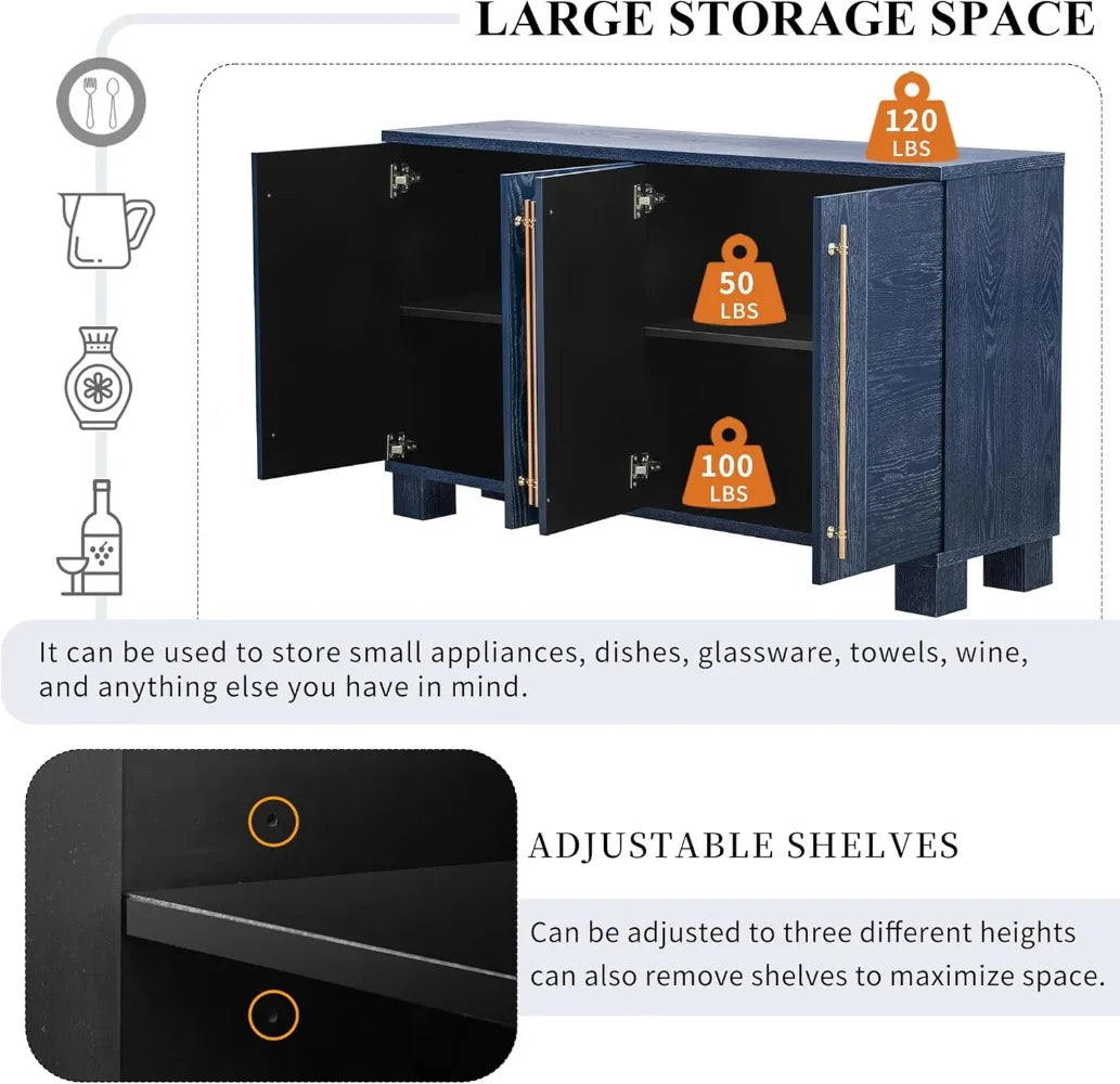 60-Inch Wood Storage Cabinet Buffet Table