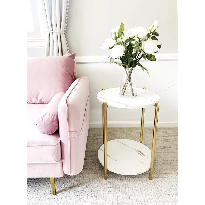 Round Gold White Faux Marble Table