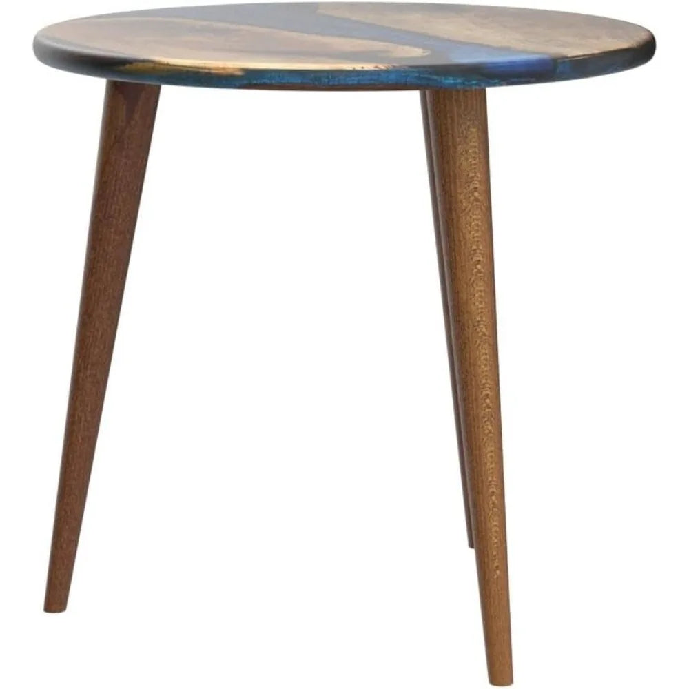 20" Resin Walnut Round Epoxy End Table