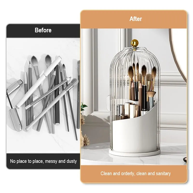 360° Rotating Makeup Brush Holder With Lid