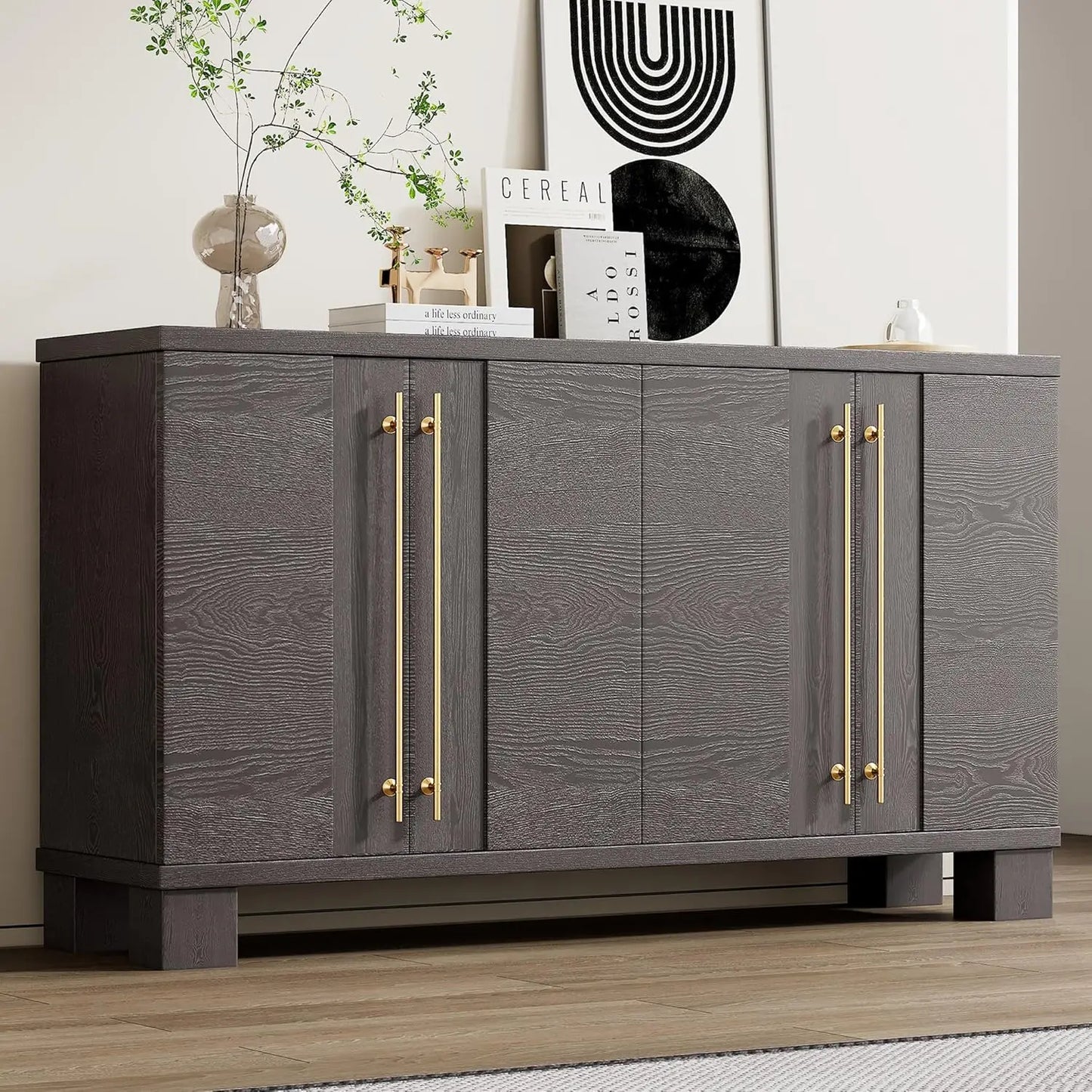 60-Inch Wood Storage Cabinet Buffet Table