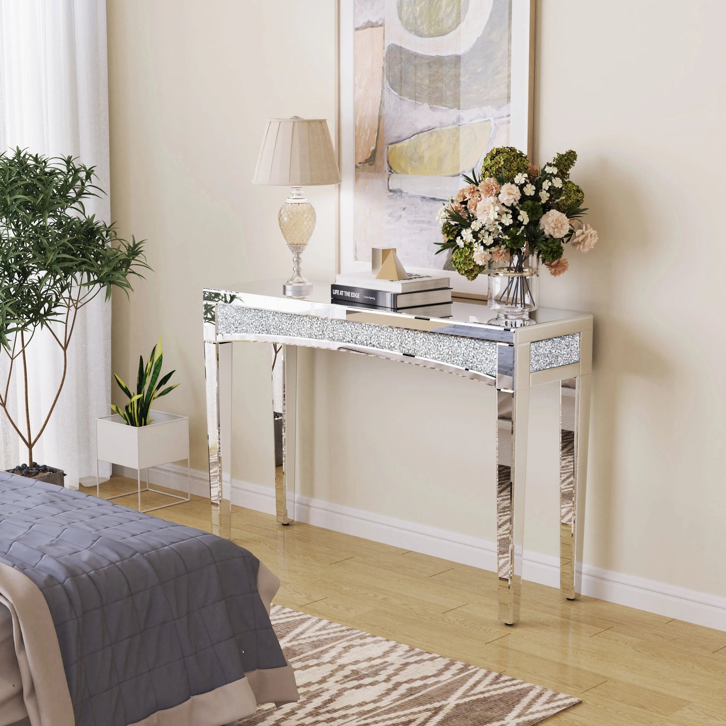 47.2" Mirrored Crystal Silver Entryway Table