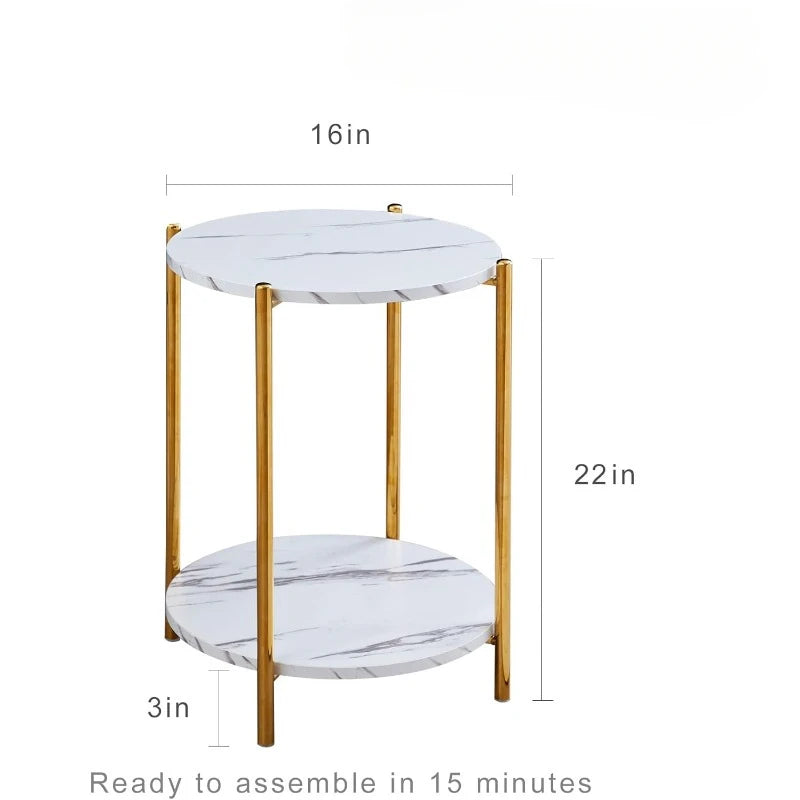 Round Gold White Faux Marble Table