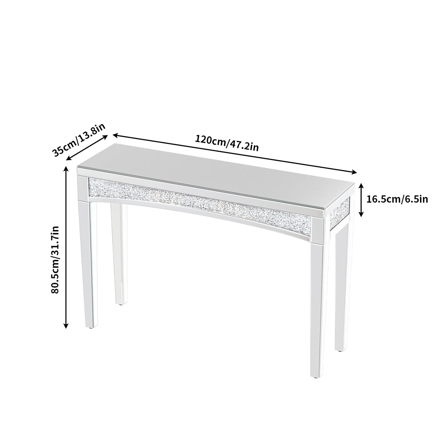 47.2" Mirrored Crystal Silver Entryway Table