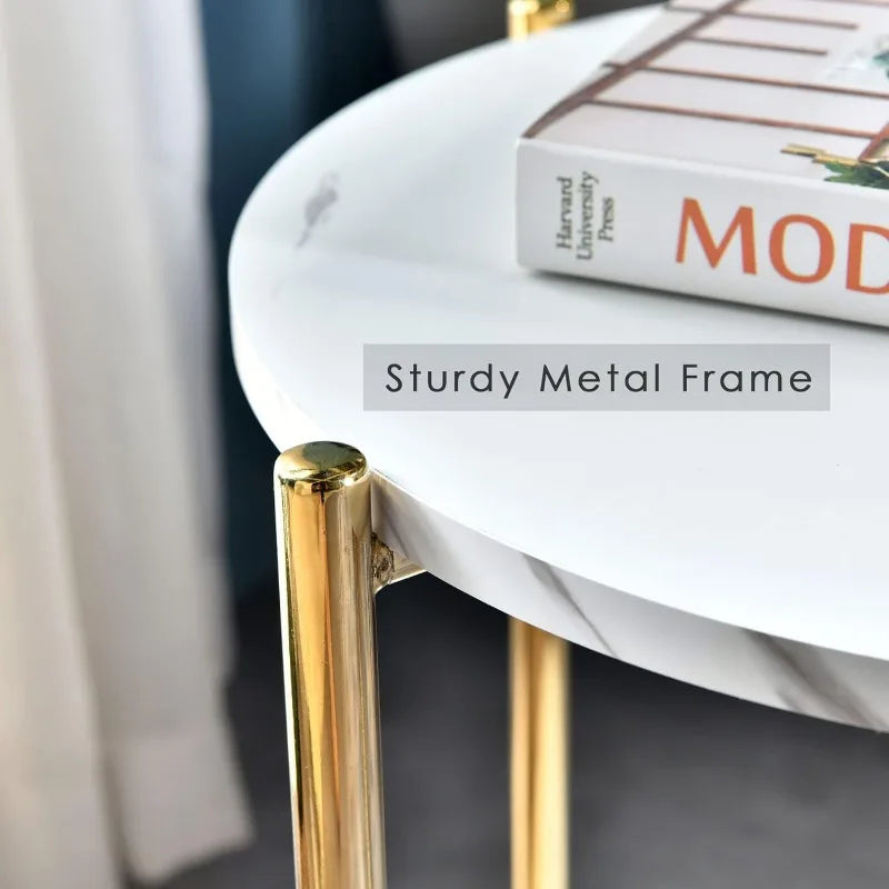 Round Gold White Faux Marble Table