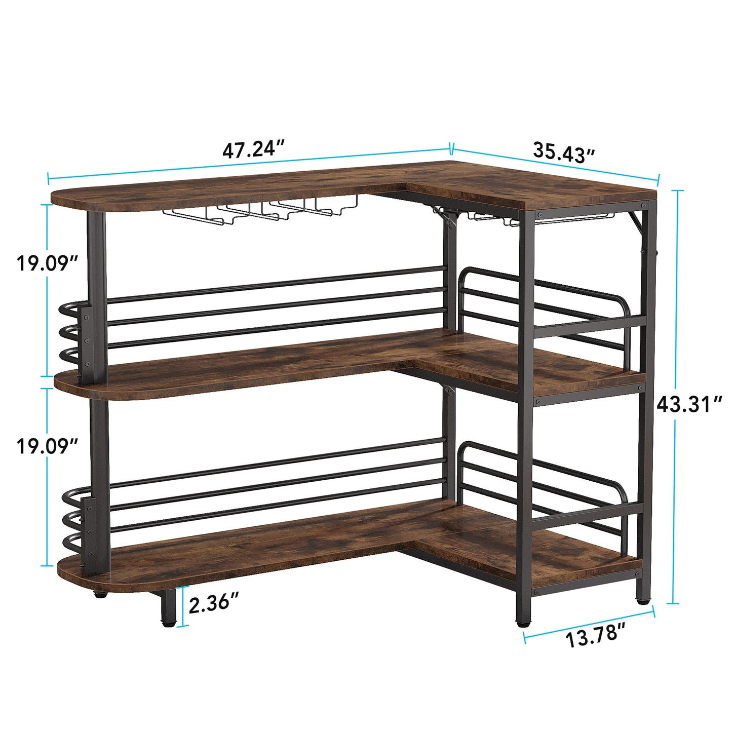 L-Shaped 3-Tier Home Bar Table