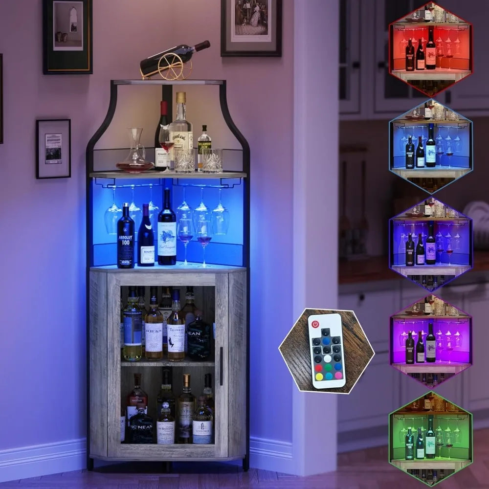 Corner Bar Cabinet With LED Lights