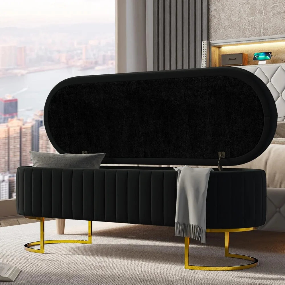 Storage Bench Velvet Bedroom Ottoman