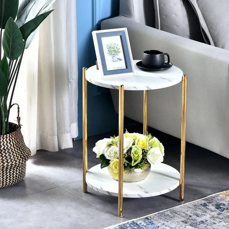 Round Gold White Faux Marble Table