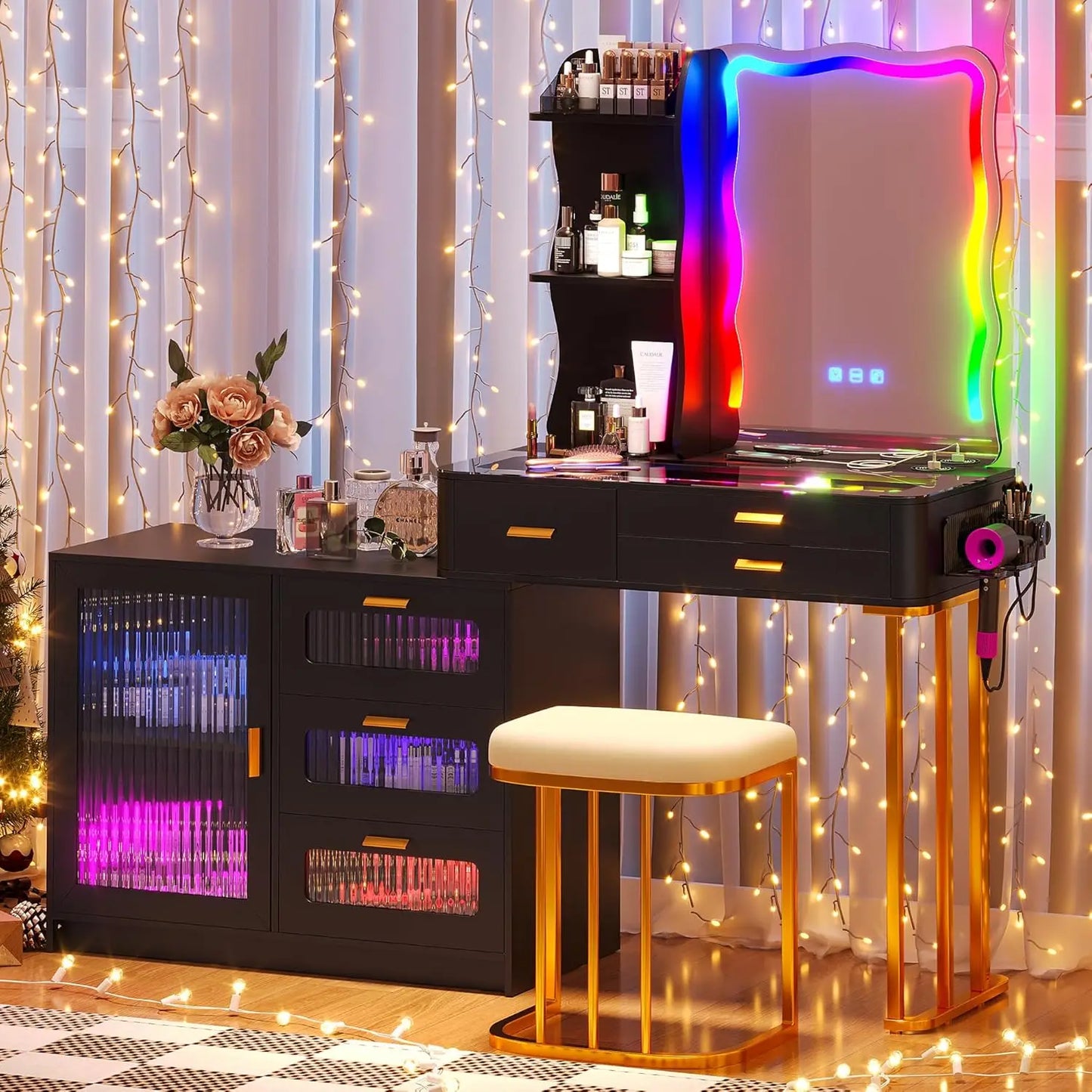 Makeup Vanity Desk with Wireless Charging Station and Lights
