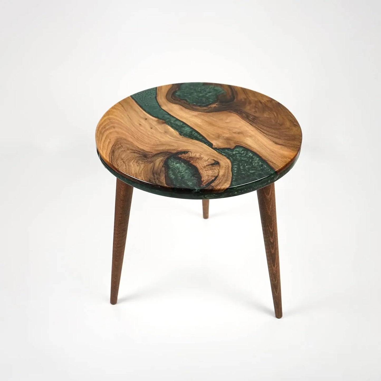 20" Resin Walnut Round Epoxy End Table
