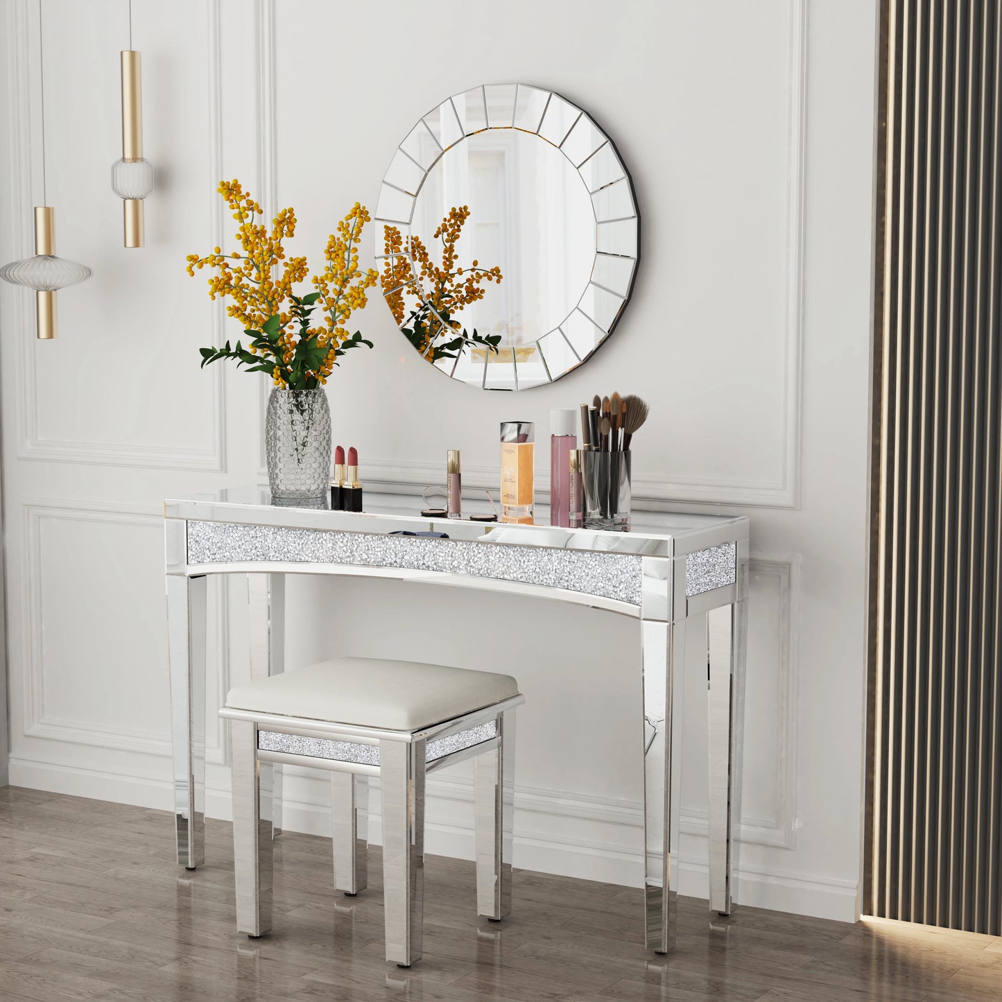 47.2" Mirrored Crystal Silver Entryway Table