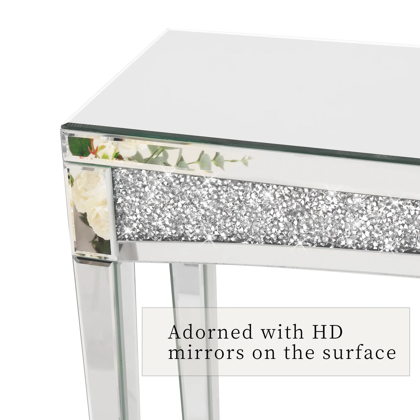 47.2" Mirrored Crystal Silver Entryway Table
