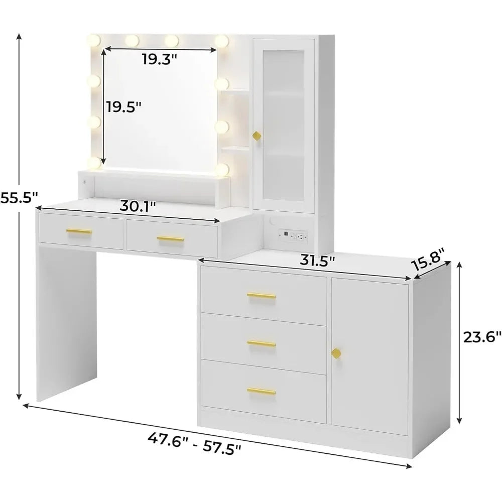 Vanity With Lights Mirror & Charging Station