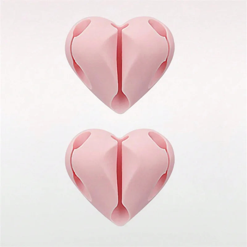 2pcs Heart-Shaped Mini Cable Winder Organizer Clips