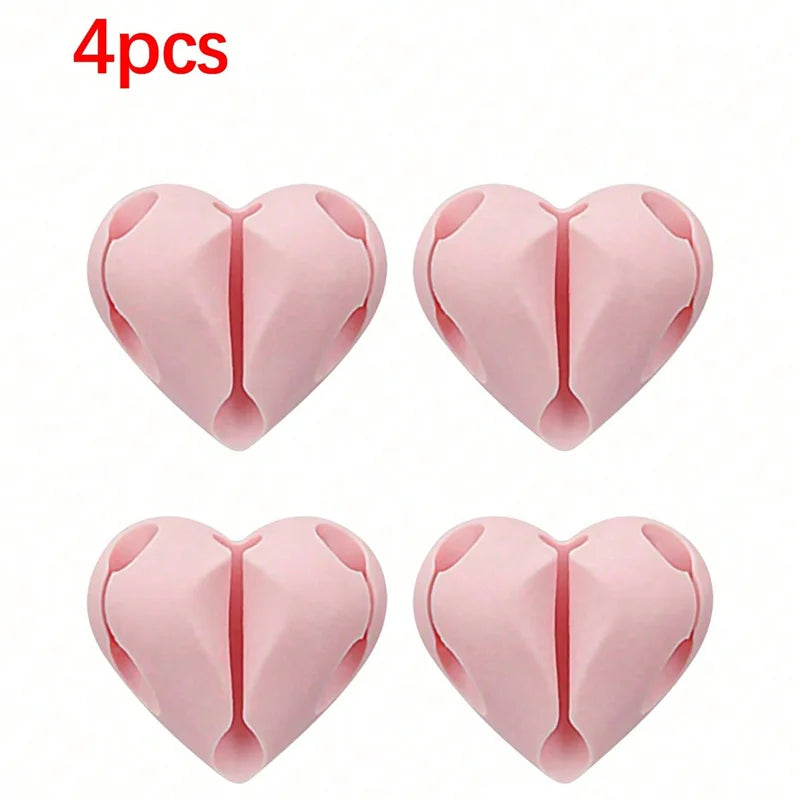 2pcs Heart-Shaped Mini Cable Winder Organizer Clips