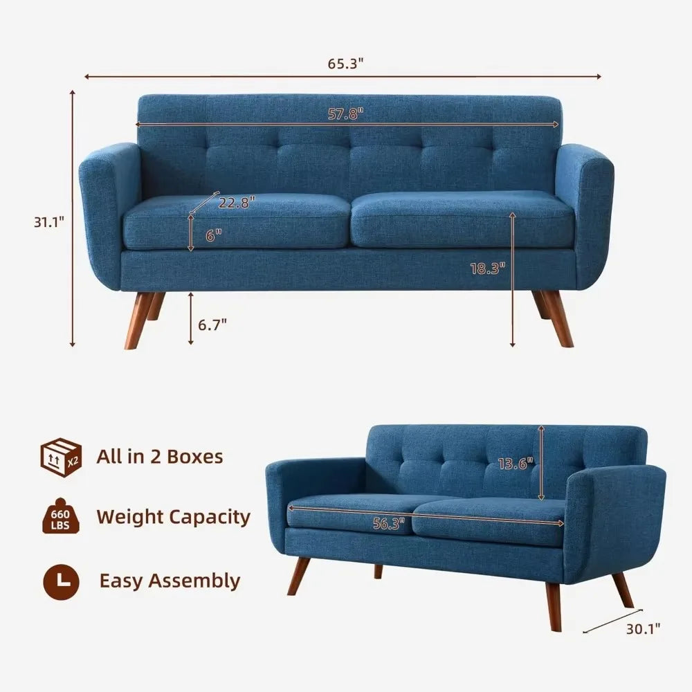 65" W Linen Sofa Couch Loveseat
