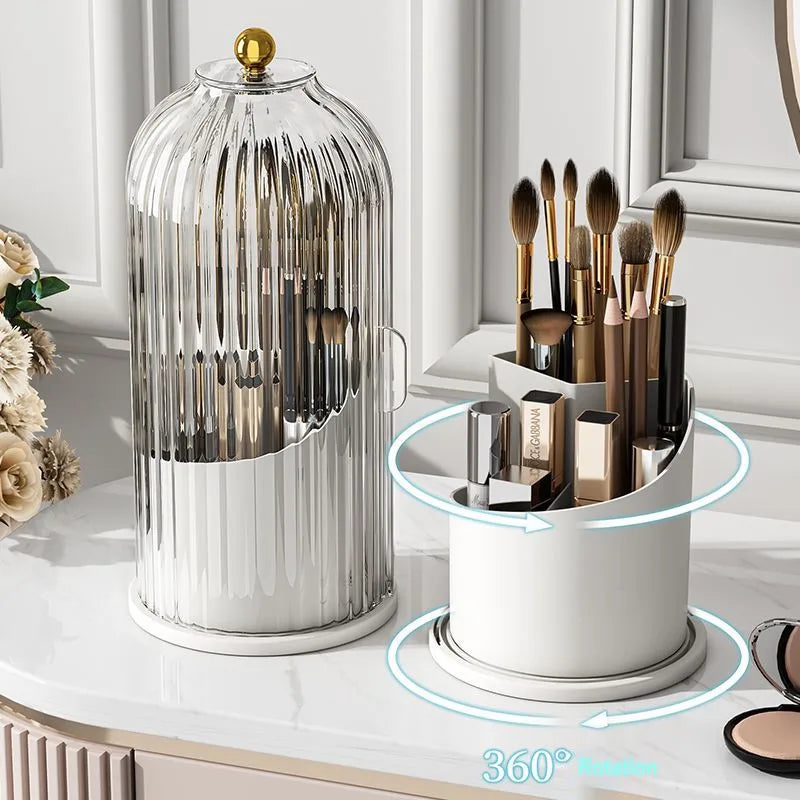 360° Rotating Makeup Brush Holder With Lid