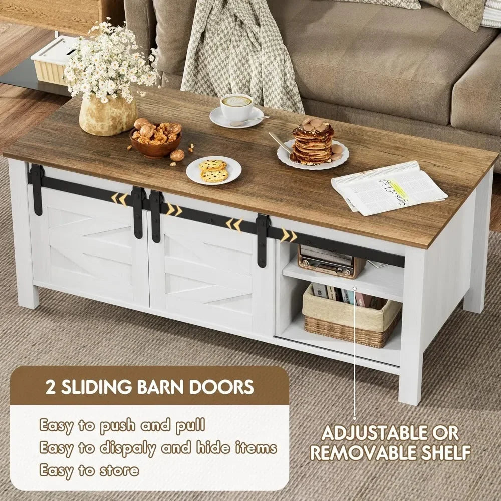 Farmhouse Coffee Table With Adjustable Shelves