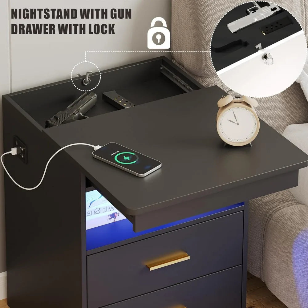 Charging Bedside Table With Gun Drawers