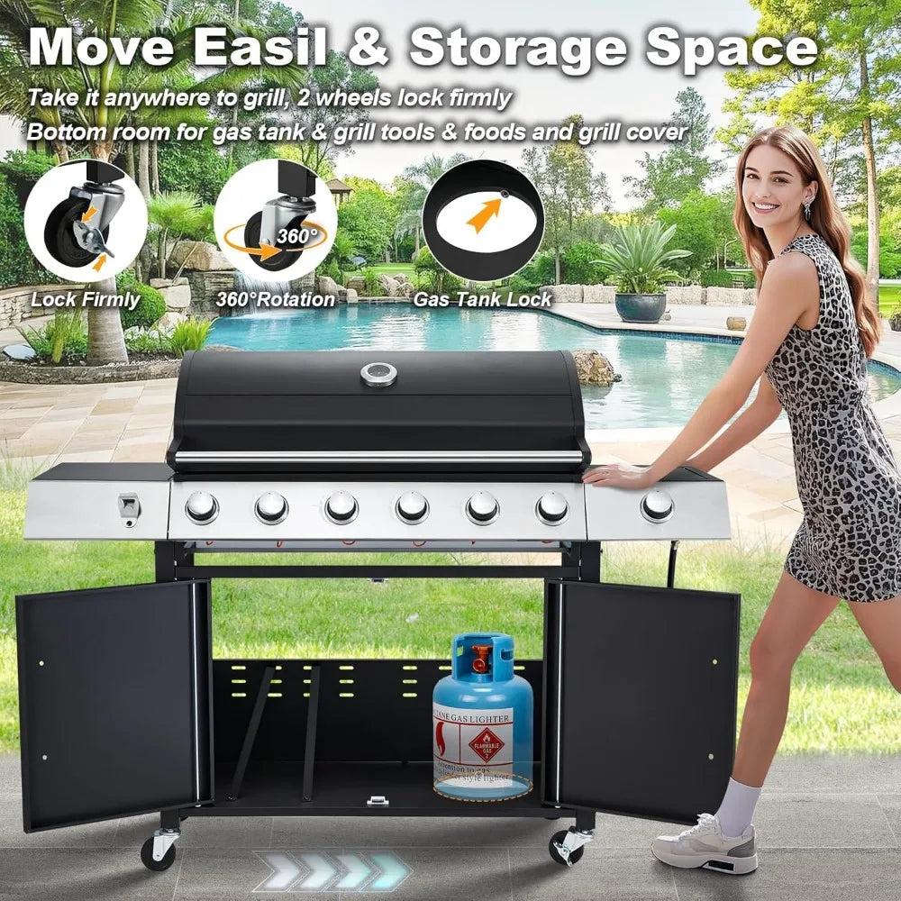 BBQ Gas Grill With Side Stove