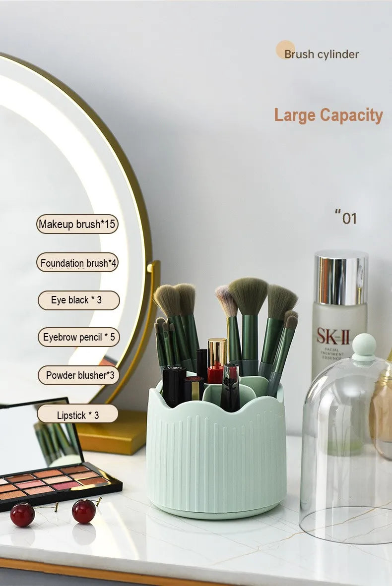 360 Degree Rotating Makeup Brush Holder With Lid