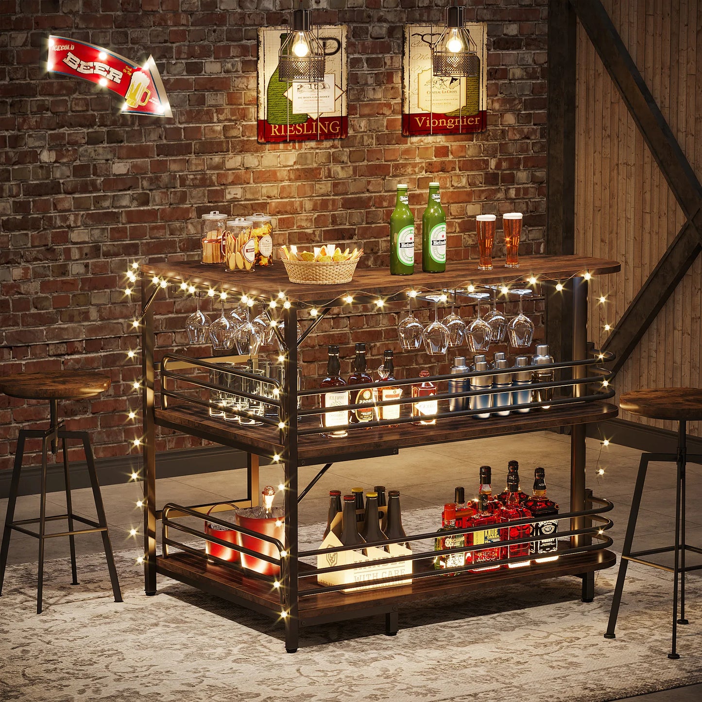 L-Shaped 3-Tier Home Bar Table