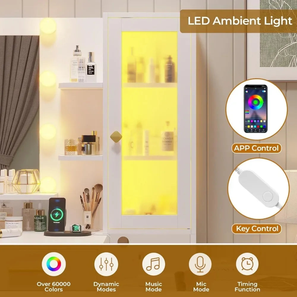 Vanity With Lights Mirror & Charging Station