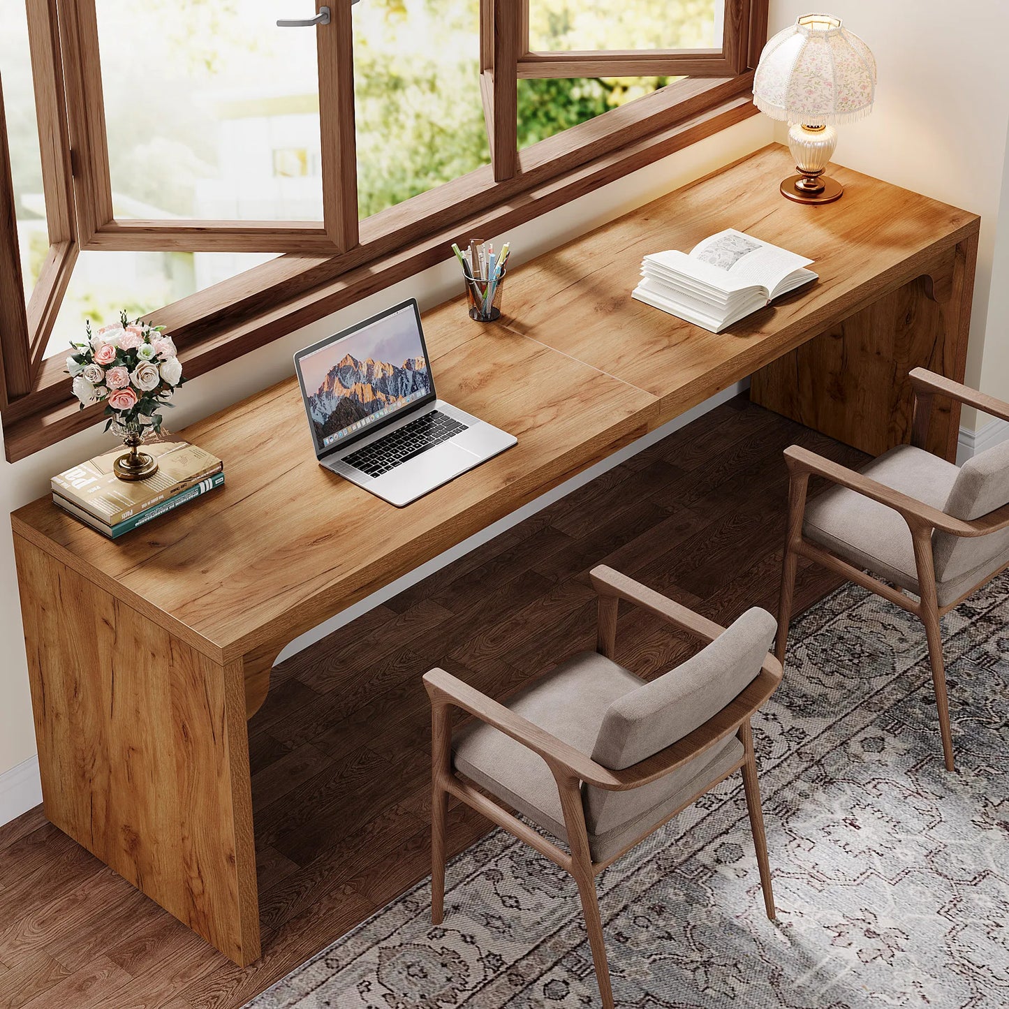 Wooden Extra Long Desk Double Workstation