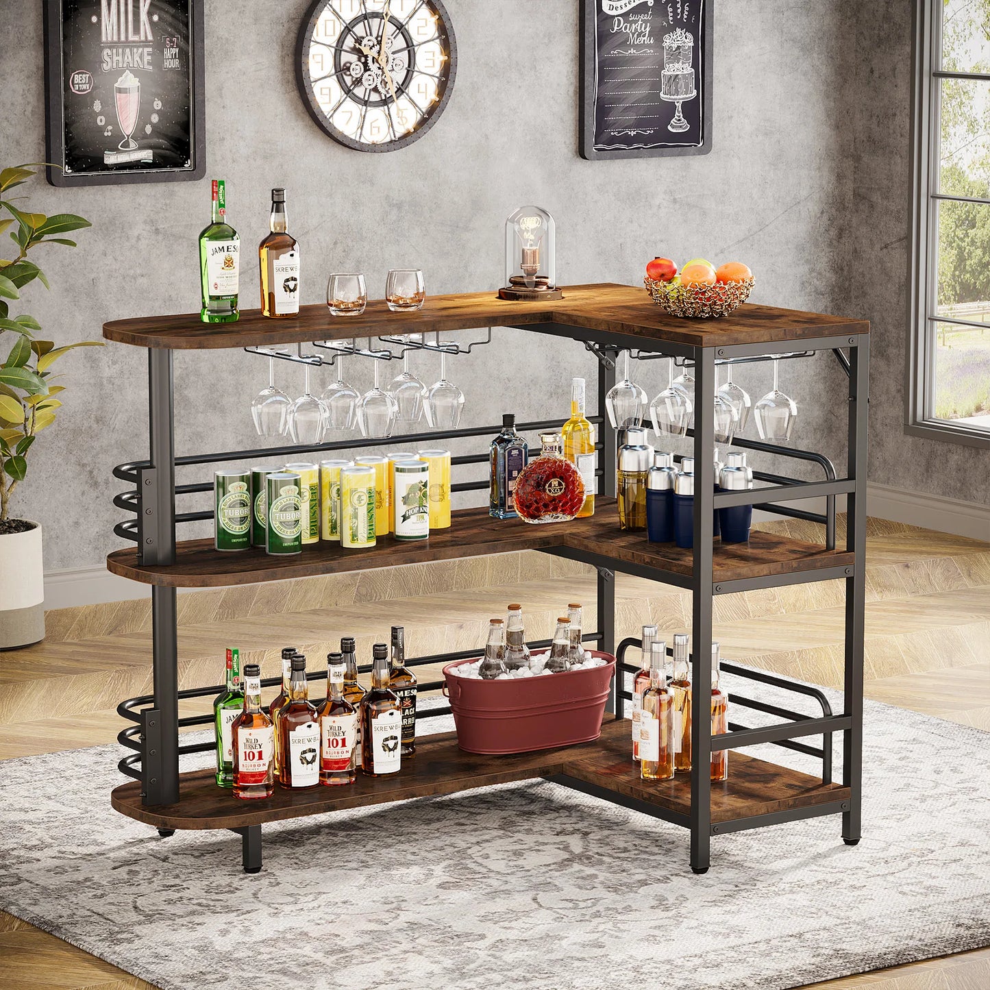 L-Shaped 3-Tier Home Bar Table