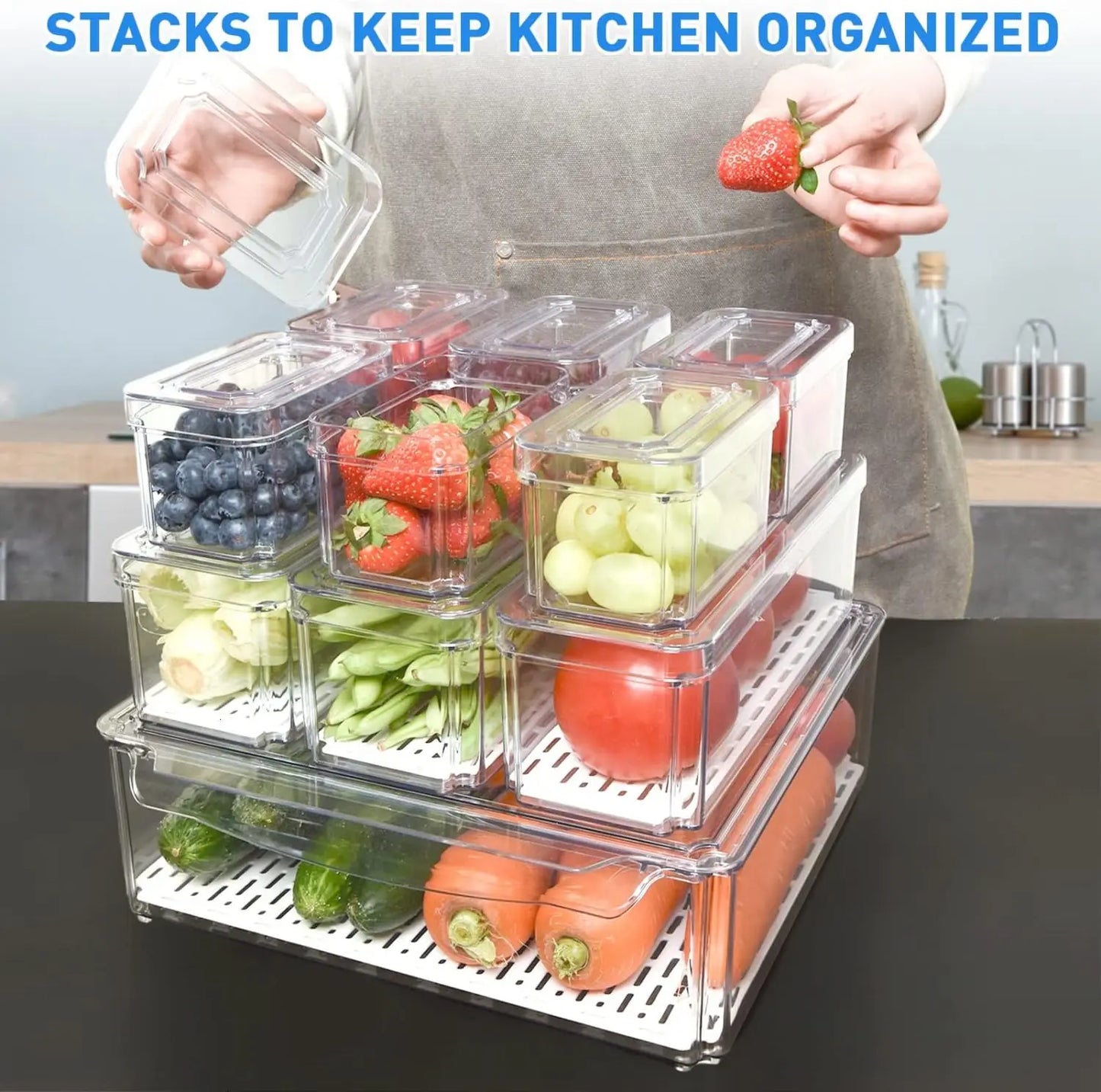 Stackable Refrigerator Organizer Bins With Lids
