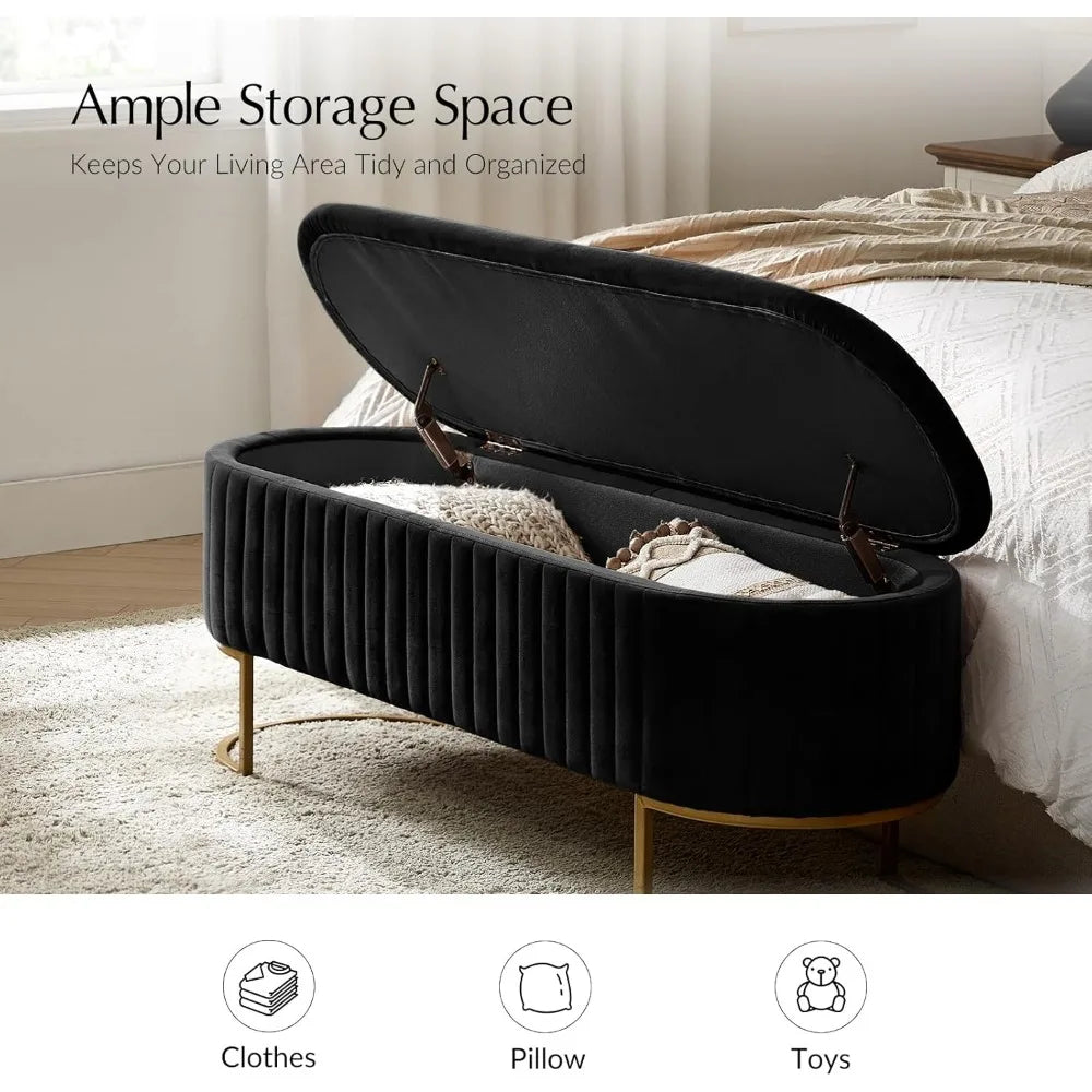 Storage Bench Velvet Bedroom Ottoman