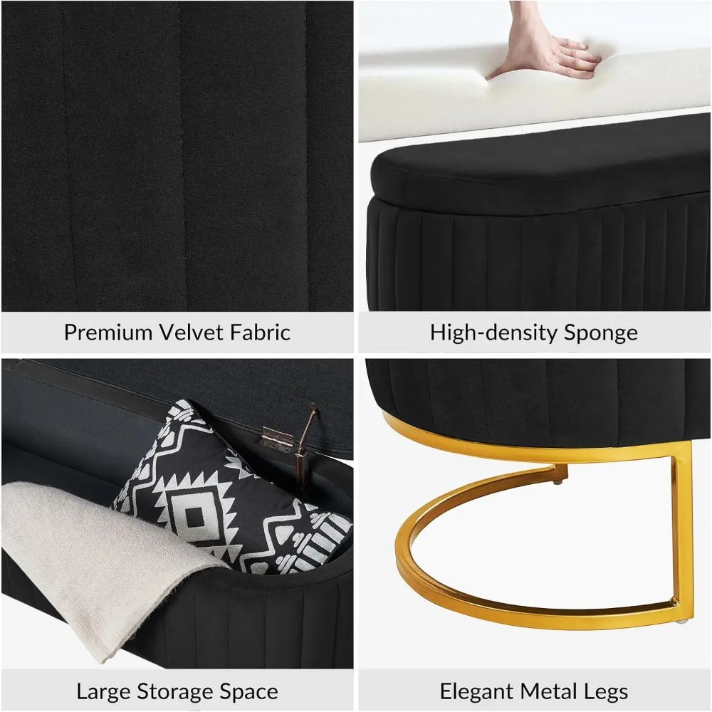 Storage Bench Velvet Bedroom Ottoman