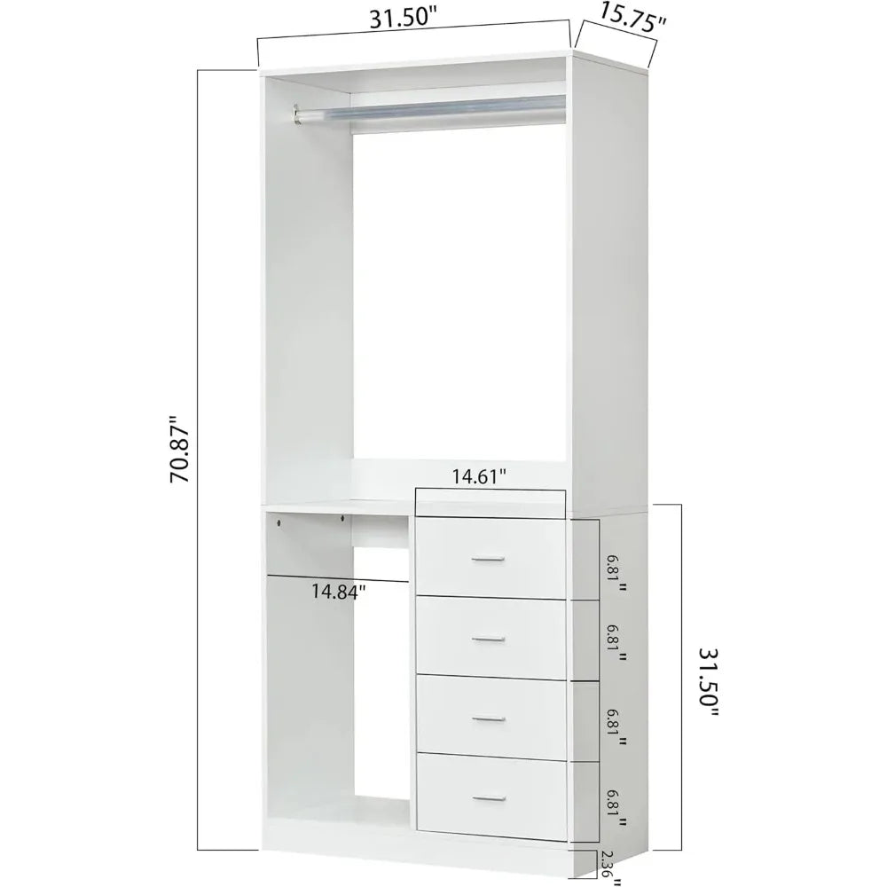Walk-in Closet System 4 Drawers Shelves
