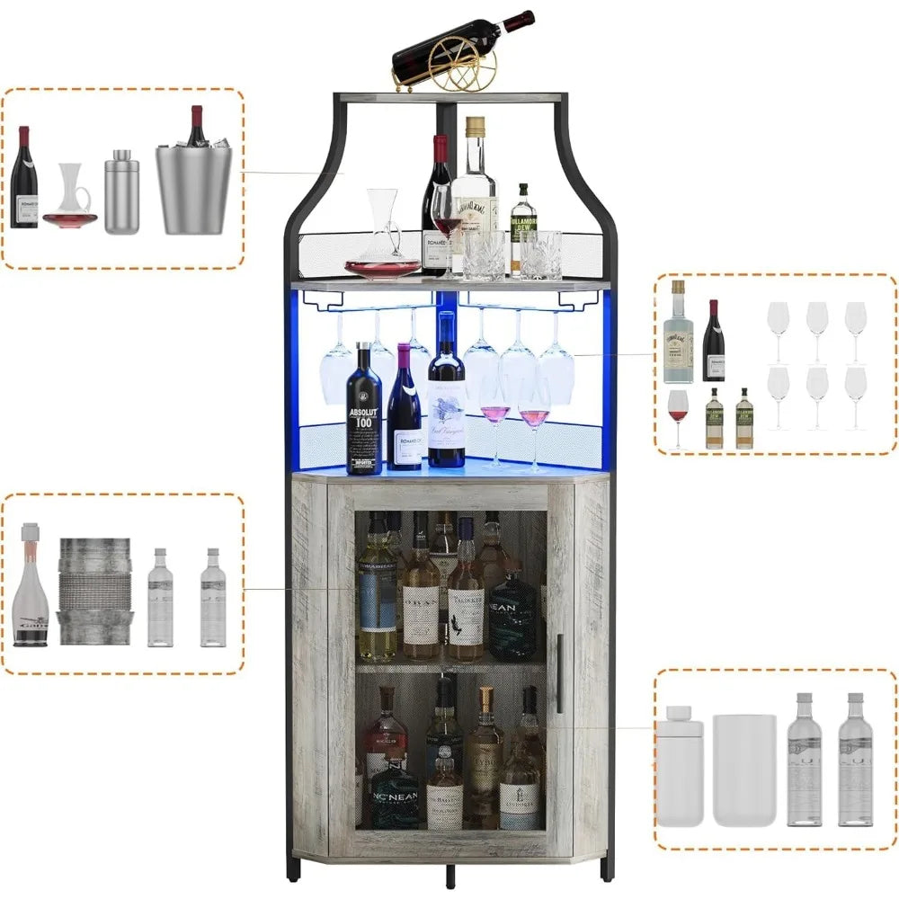 Corner Bar Cabinet With LED Lights