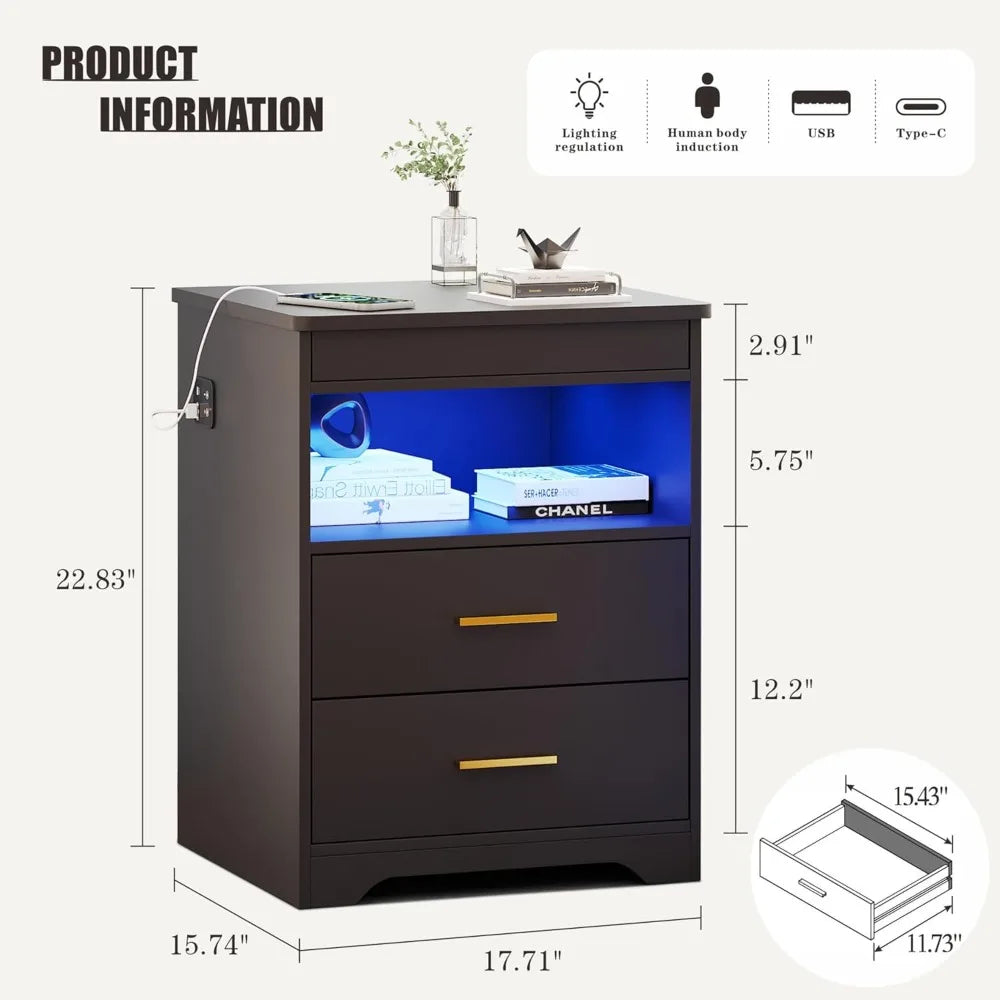 Charging Bedside Table With Gun Drawers