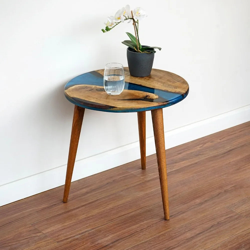 20" Resin Walnut Round Epoxy End Table