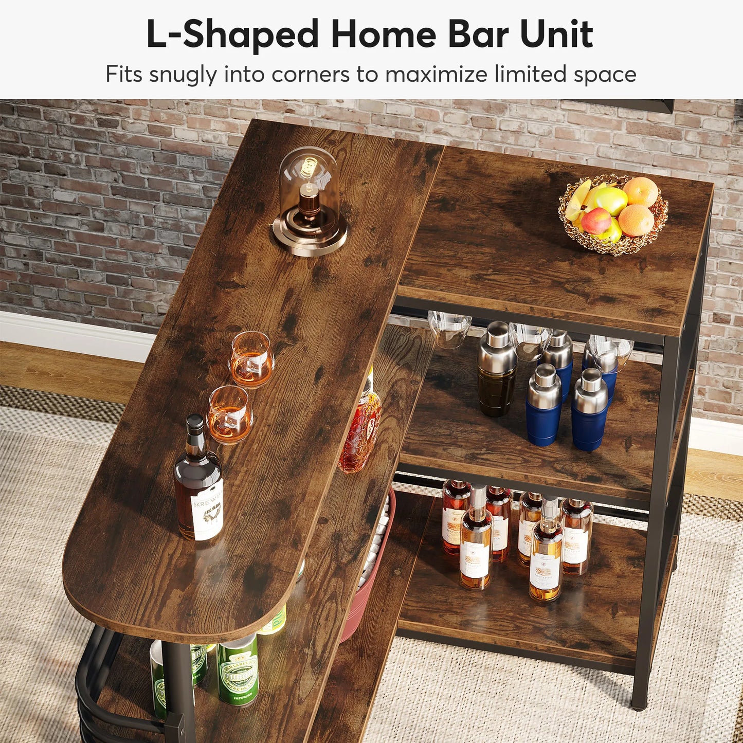 L-Shaped 3-Tier Home Bar Table