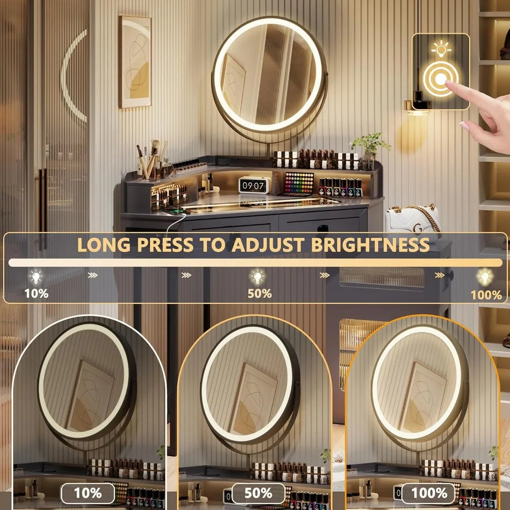 Corner Vanity with Mirror and Lights