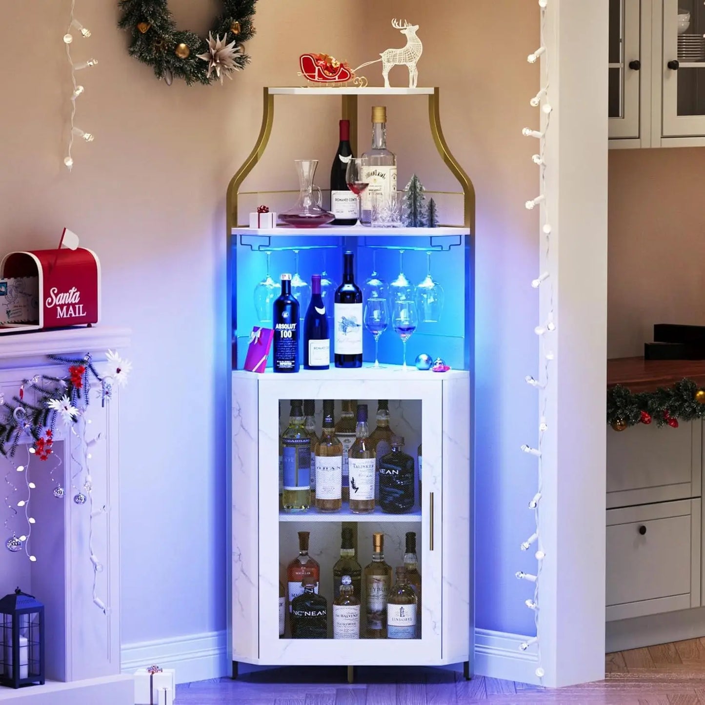 Corner Bar Cabinet With LED Lights