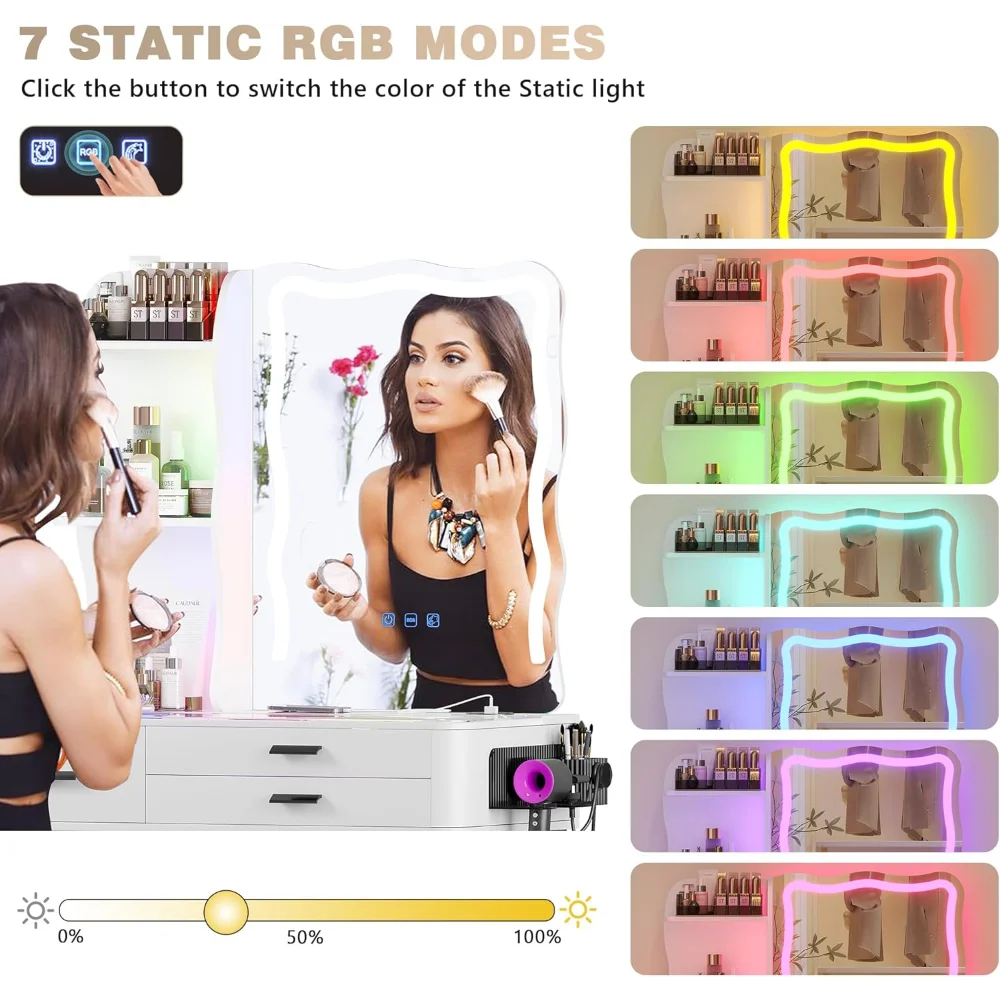 Makeup Vanity Desk with Wireless Charging Station and Lights