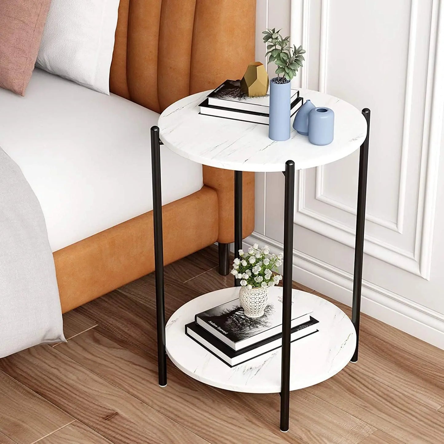 Round Gold White Faux Marble Table