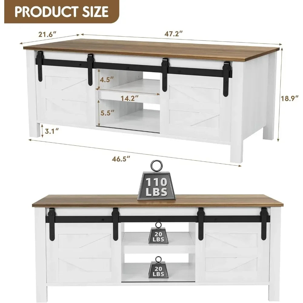 Farmhouse Coffee Table With Adjustable Shelves
