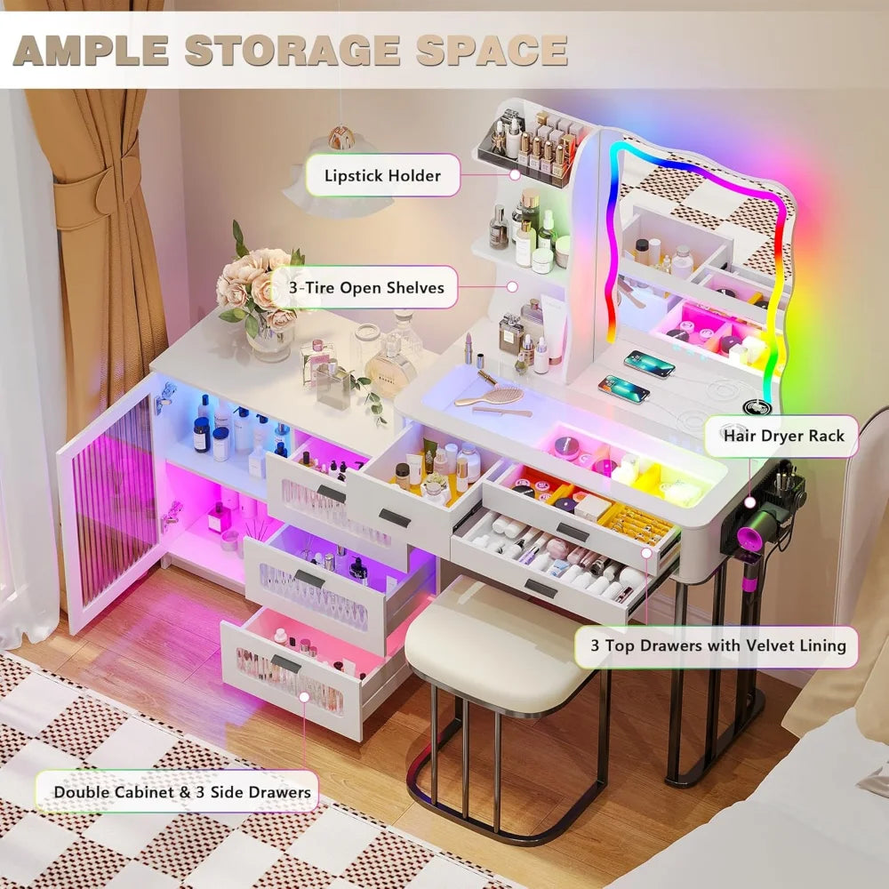 Makeup Vanity Desk with Wireless Charging Station and Lights