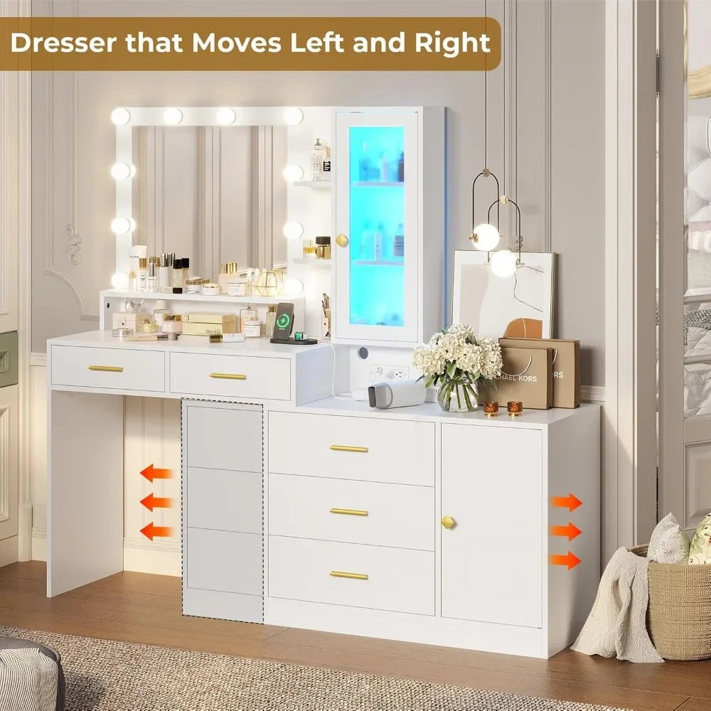 Vanity With Lights Mirror & Charging Station