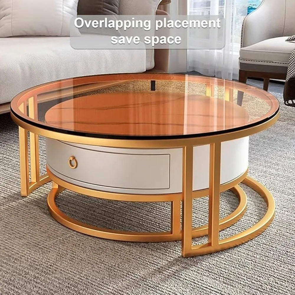 Nesting Metal Frame Wood Top Coffee Table