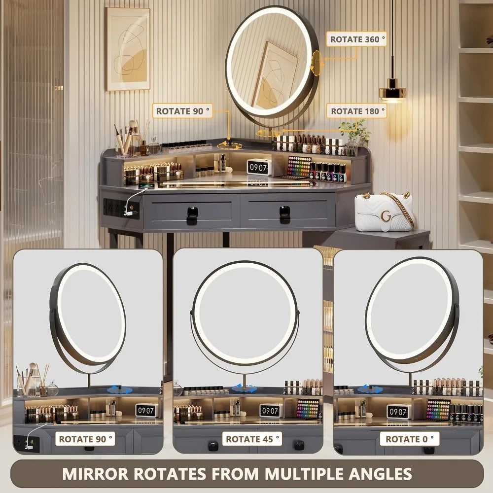Corner Vanity with Mirror and Lights