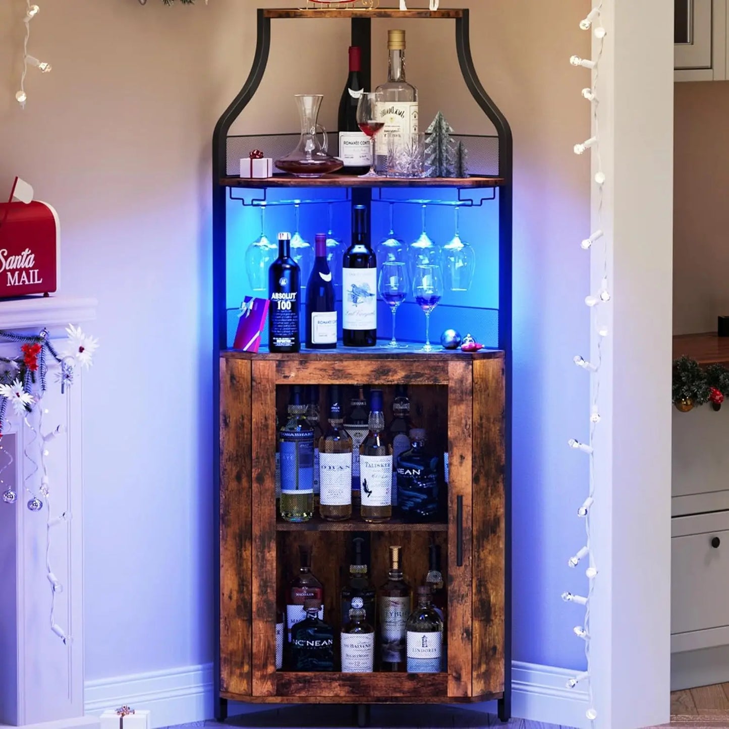 Corner Bar Cabinet With LED Lights