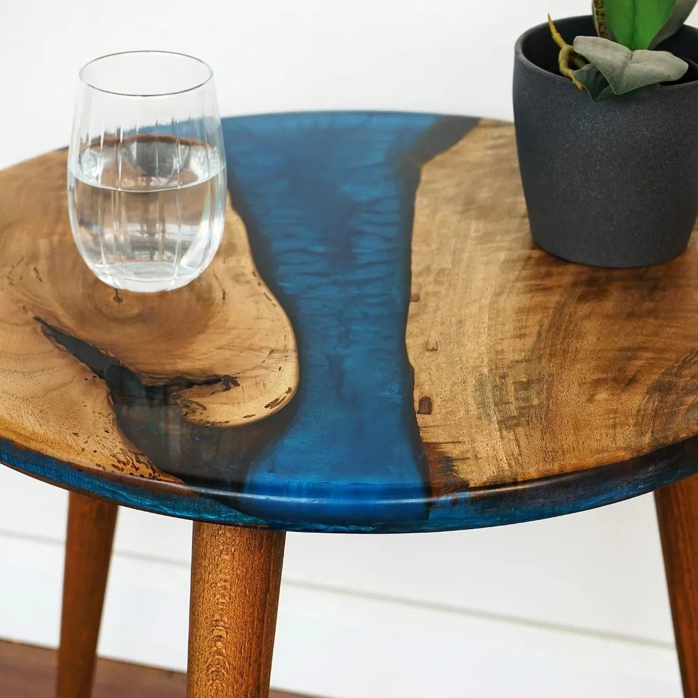 20" Resin Walnut Round Epoxy End Table