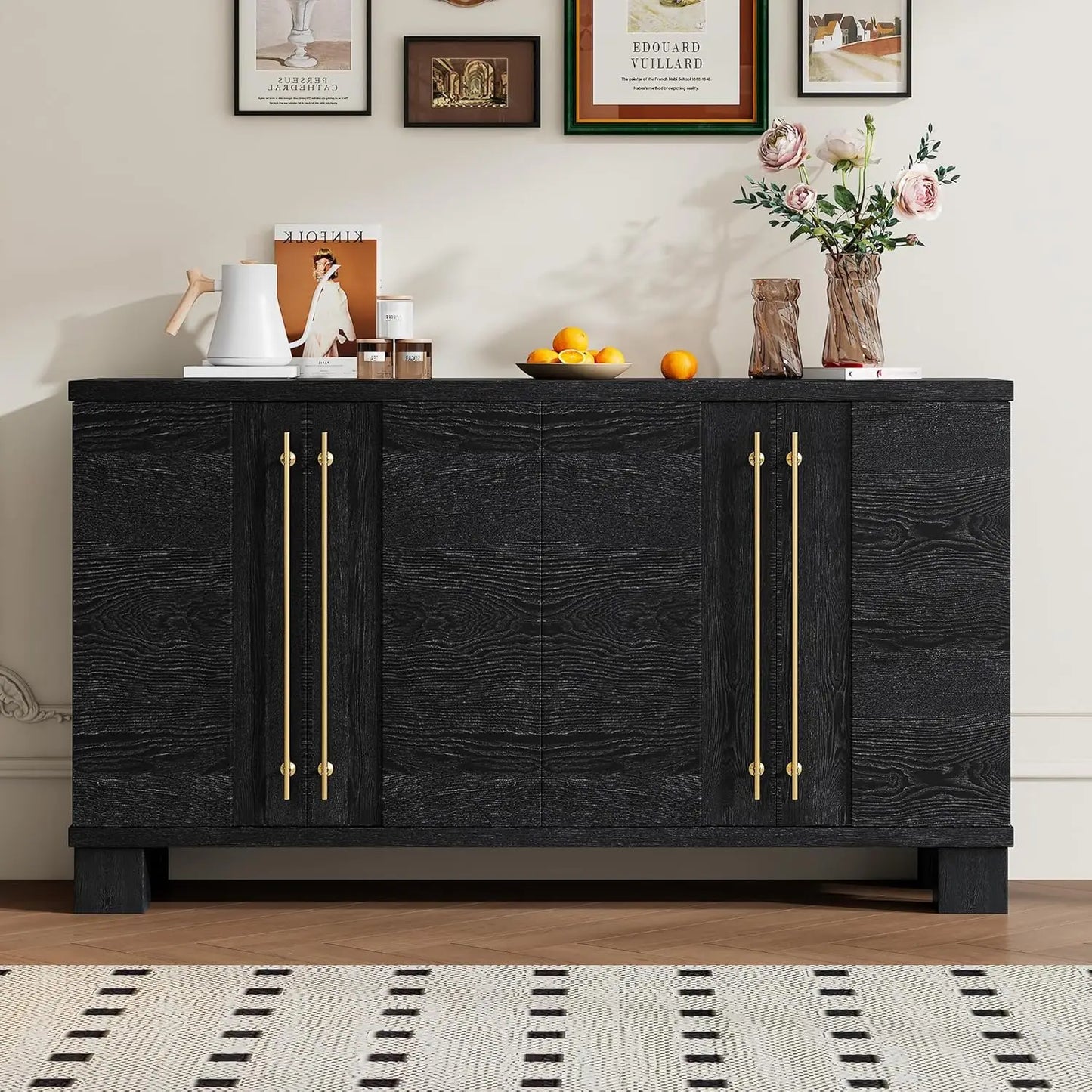 60-Inch Wood Storage Cabinet Buffet Table